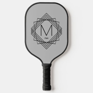 Change Initial, Add Name Classic Black Geometric Pickleball Paddle