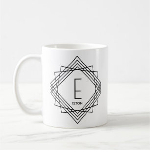 Change Initial Add Name Classic Geometric E F G H  Coffee Mug