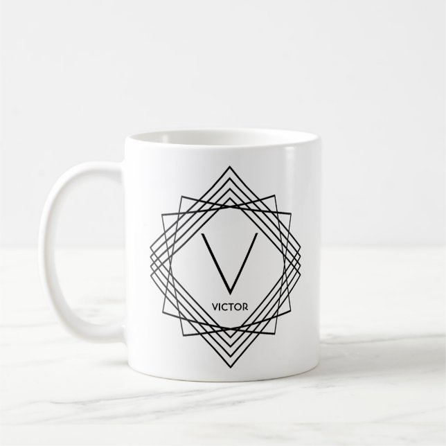 Change Initial Add Name Classic Geometric U V W  Coffee Mug (Left)
