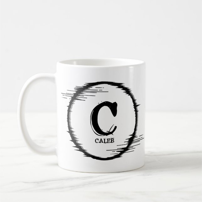 Change Initial Add Name Distorted Circle A B C D Coffee Mug (Left)