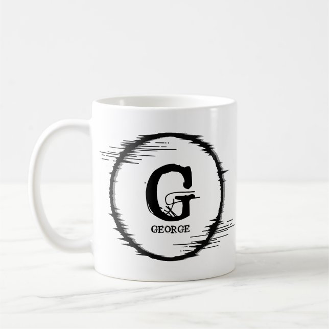 Change Initial Add Name Distorted Circle E F G H  Coffee Mug (Left)