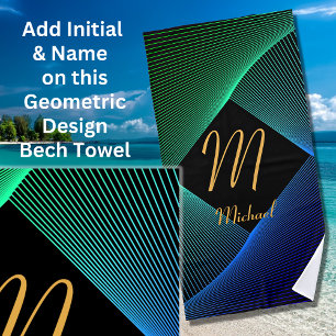 Change Initial Add Name Geometric Green Blue Swirl Beach Towel