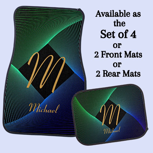 Change Initial Add Name Geometric Green Blue Swirl Car Floor Mat (Creator Uploaded)