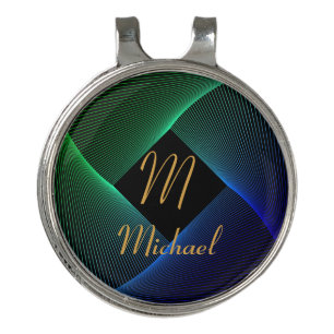 Change Initial Add Name Geometric Green Blue Swirl Golf Hat Clip