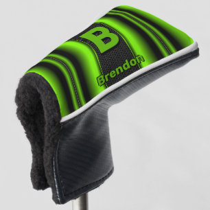 Change Initial Add Name Green & Black Stripes    Golf Head Cover