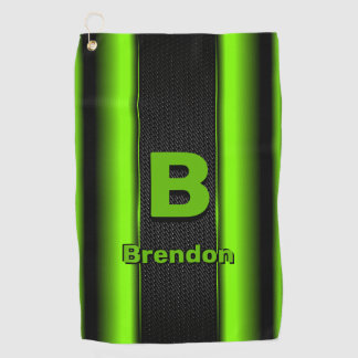 Change Initial Add Name Green & Black Stripes     Golf Towel