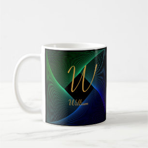 Change Initial Add Name Green Blue Swirl V W X Y Z Coffee Mug