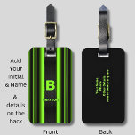 Change Initial Add Name Green on Black Stripes  Luggage Tag<br><div class="desc">Change to any Initial and Name you want on this green stripe design - See my store for lots more great gift ideas.</div>