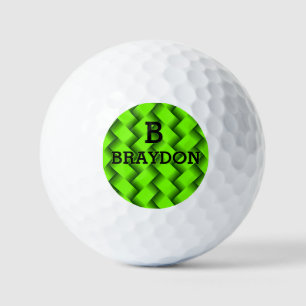 Change Initial Add Name Green Woven Metal Texture  Golf Balls