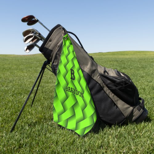 Change Initial Add Name Green Woven Metal Texture  Golf Towel