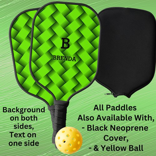 Change Initial Add Name Green Woven Texture Pickleball Paddle