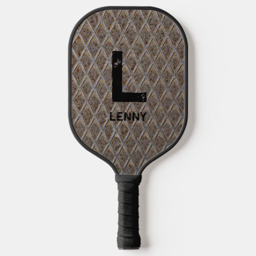 Change Initial Add Name  Grey Checker Plate Pickleball Paddle
