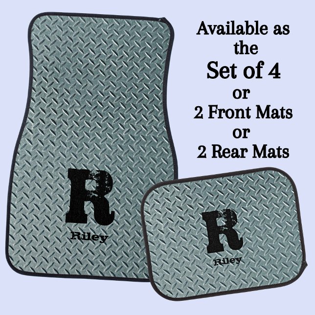 Change Initial Add Name Grey Steel Checker Plate Car Floor Mat (Creator Uploaded)