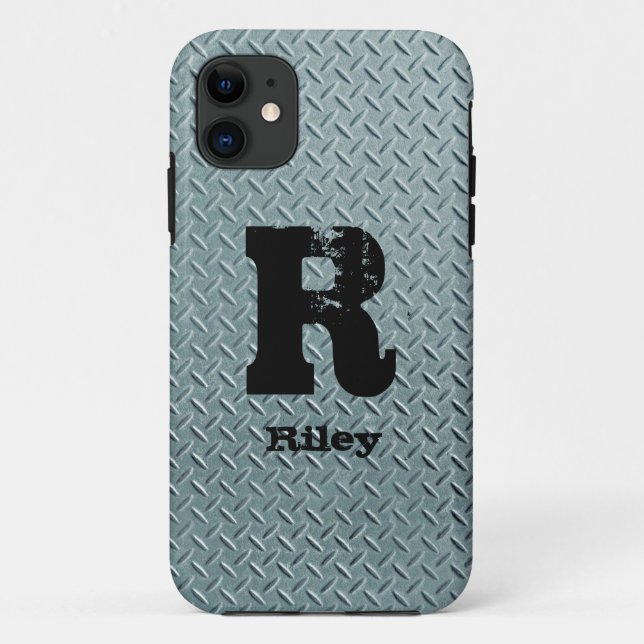 Change Initial Add Name Grey Steel Checker Plate  Case-Mate iPhone Case (Back)