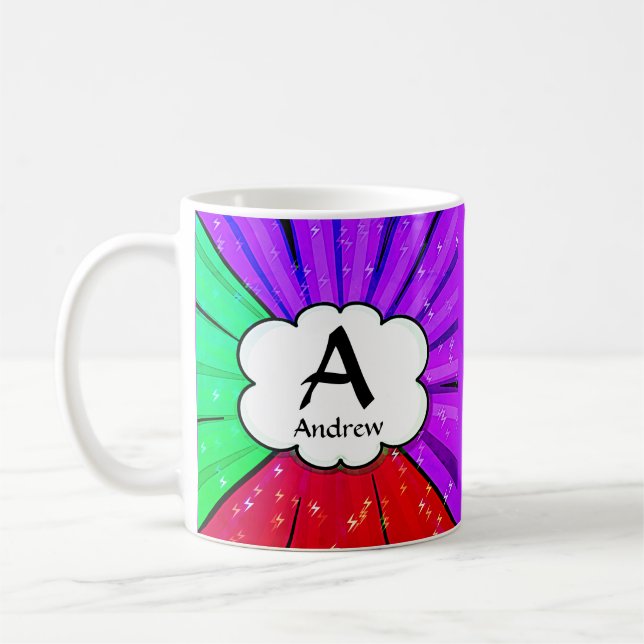 Change Initial Add Name, Pop Art Cloud - A B C D E Coffee Mug (Left)