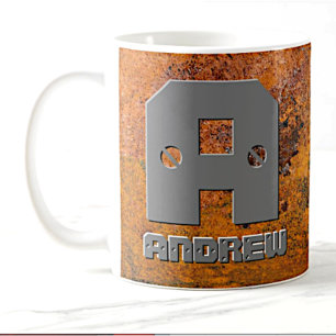 Change Initial Add Name R S T U V on Rusty Metal Coffee Mug
