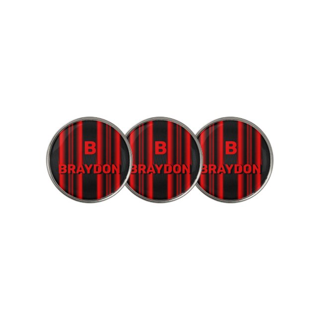 Change Initial Add Name Red on Black Stripes       Golf Ball Marker (3 Up)