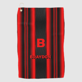 Change Initial Add Name Red on Black Stripes Golf Towel