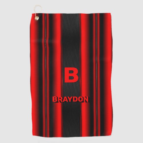 Change Initial Add Name Red on Black Stripes       Golf Towel