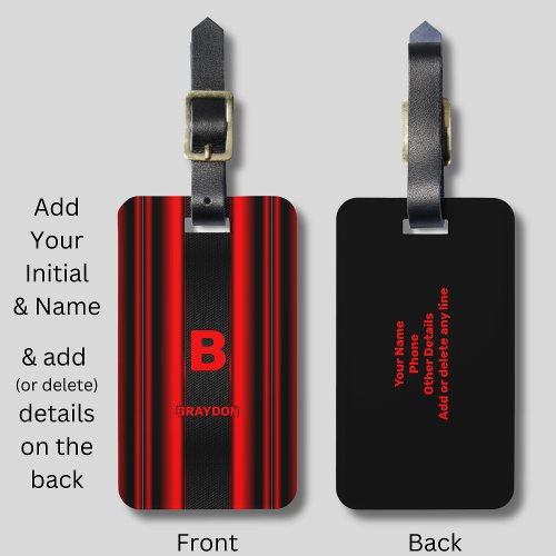 Change Initial Add Name Red on Black Stripes Luggage Tag
