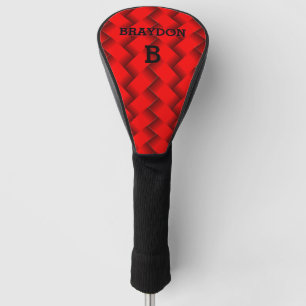 Change Initial Add Name Red Woven Metal Texture    Golf Head Cover