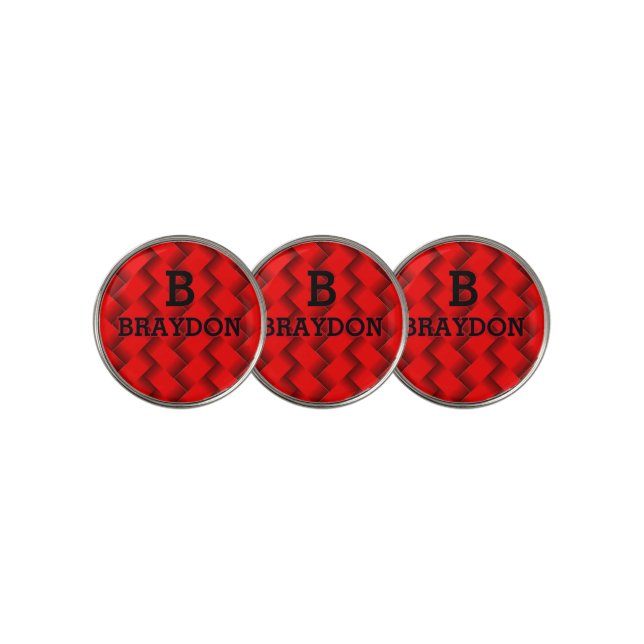 Change Initial Add Name Red Woven Texture    Golf Ball Marker (3 Up)