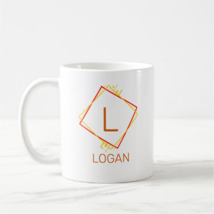 Change Initial Add Name Red Yellow Squares I J K L Coffee Mug