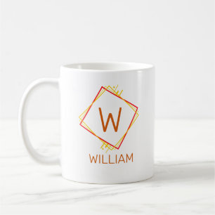 Change Initial Add Name Red Yellow Squares U V W Coffee Mug