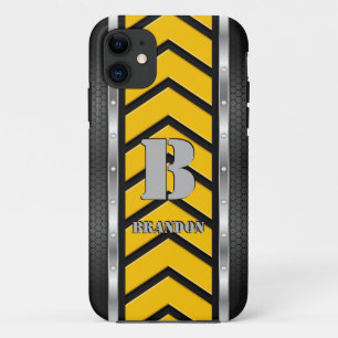 Change Initial Add Name Safety Yellow Black Silver iPhone 11 Case
