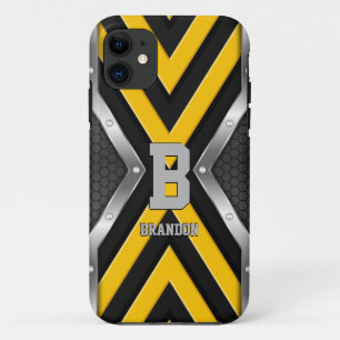 Change Initial Add Name Safety Yellow Black Silver iPhone 11 Case