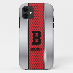 Change Initial Add Name Silver Gray Red Texture iPhone 11 Case