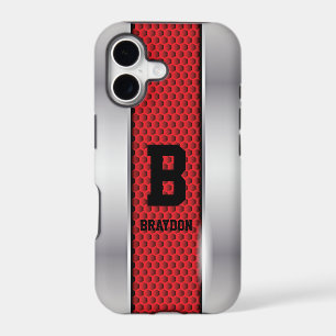 Change Initial Add Name Silver Gray Red Texture iPhone 17 Case