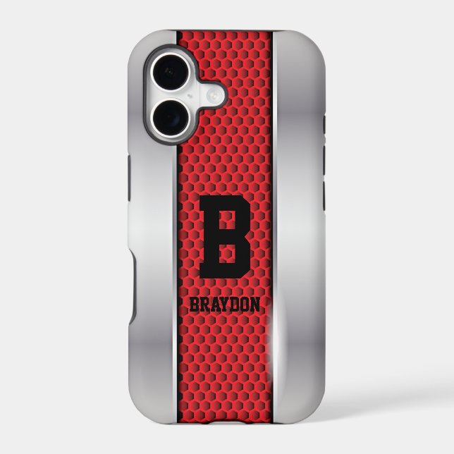 Change Initial Add Name Silver Gray Red Texture Iphone Case (Back)