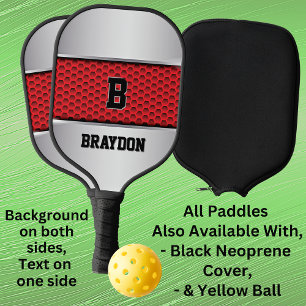 Change Initial, Add Name, Silver Gray Red Texture Pickleball Paddle