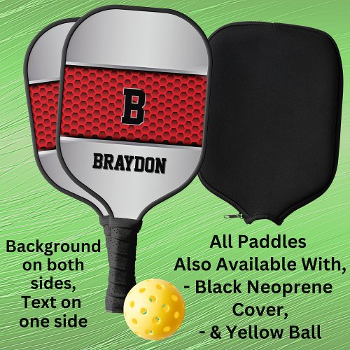 Change Initial Add Name Silver Gray Red Texture Pickleball Paddle