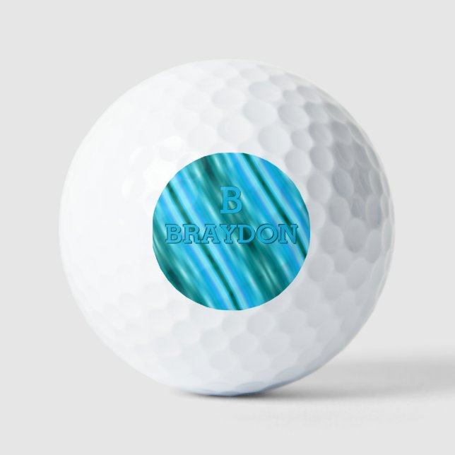 Change Initial Add Name Soft Blue Aqua Teal Stripe Golf Balls (Front)
