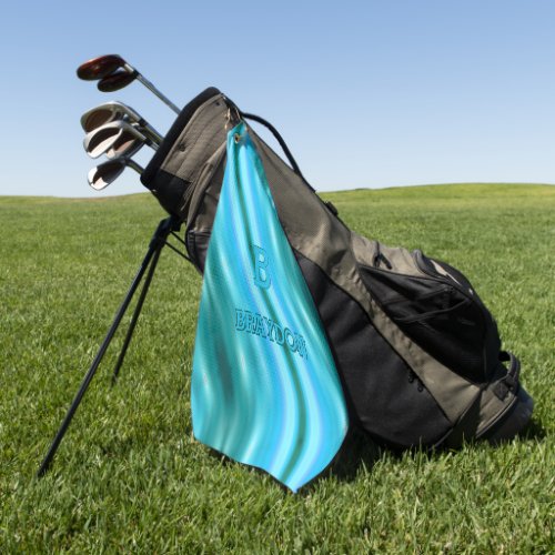 Change Initial Add Name Soft Blue Aqua Teal Stripe Golf Towel