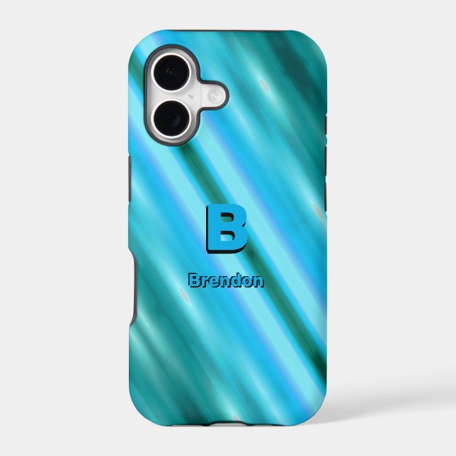 Change Initial Add Name Soft Blue Diagonal Stripes Iphone Case (Back)