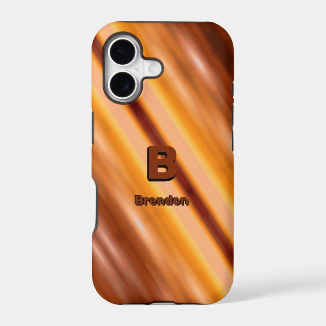 Change Initial Add Name Soft Brown Diagonal Stripe Iphone Case (Back)