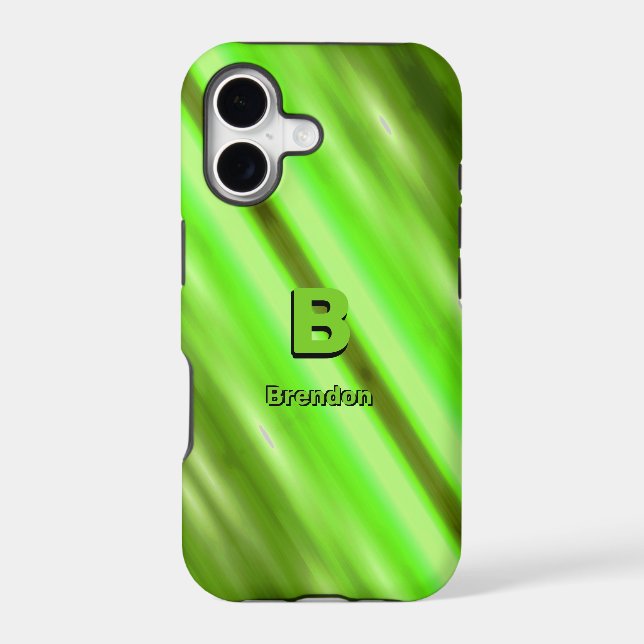 Change Initial Add Name Soft Green Diagonal Stripe Iphone Case (Back)