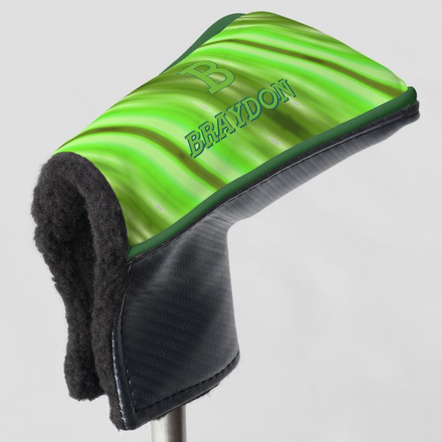 Change Initial Add Name Soft Green Olive  Stripe   Golf Head Cover (3/4 Front)