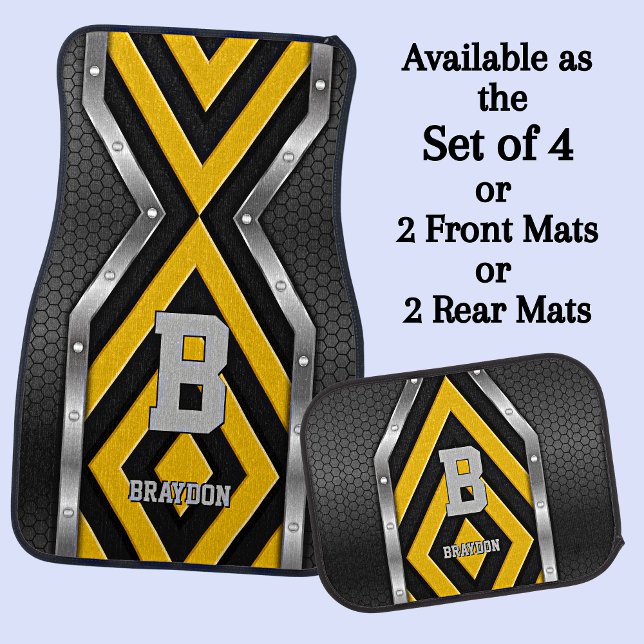 Change Initial Add Name Yellow Black Silver Arrows Car Floor Mat (Creator Uploaded)
