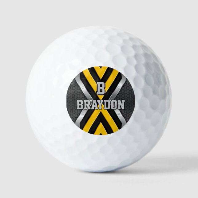 Change Initial Add Name Yellow Black Silver Arrows Golf Balls (Front)
