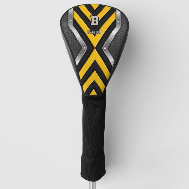 Change Initial Add Name Yellow Black Silver Arrows Golf Head Cover (Front)