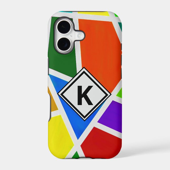 Change Initial, Geometric Art Colors Triangles Iphone Case (Back)