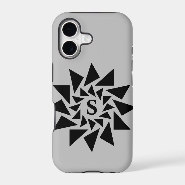 Change Initial, Geometric Triangles, Black White,  Iphone Case (Back)