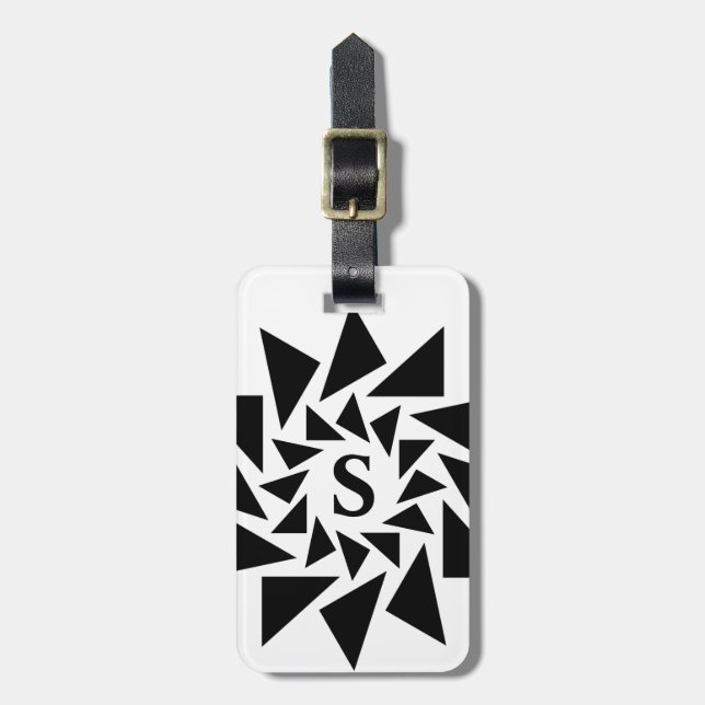 Change Initial, Geometric Triangles, Black White, Luggage Tag (Front Vertical)