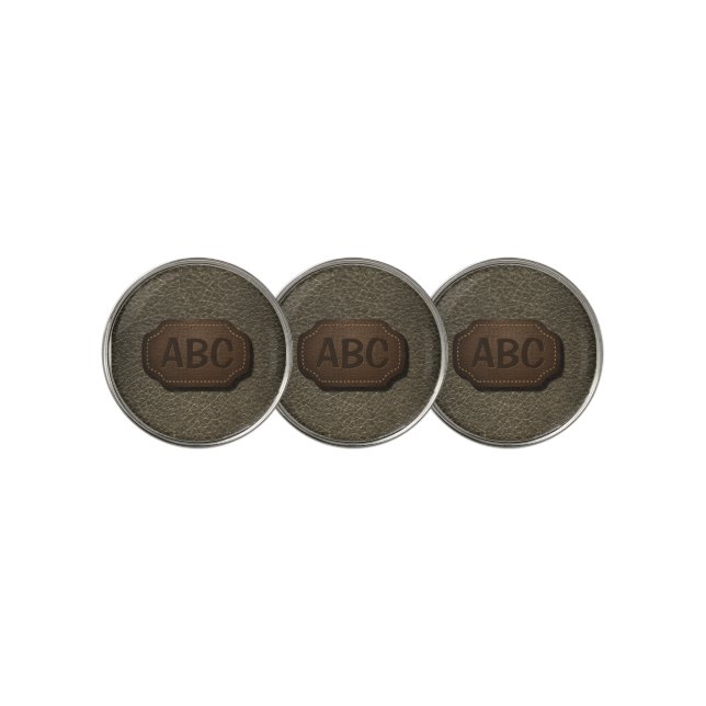 Change Initial, Leather Badge  Leather Look Brown  Golf Ball Marker (3 Up)