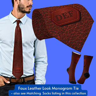 Change Initial, Leather Look Badge Dark Red Neck Tie
