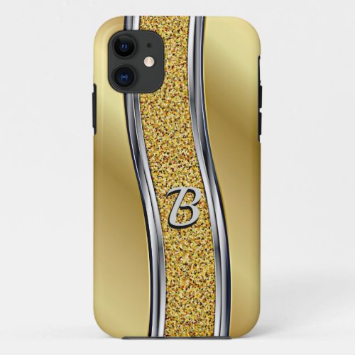 Change Initial Metallic Gold Silver Gray Curves iPhone 11 Case